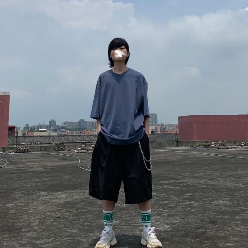 Quần Short Ống Rộng Phối Dây Xích Phong Cách Nhật Bản Thời Trang Mùa Hè Dành Cho Nam Và Nữ