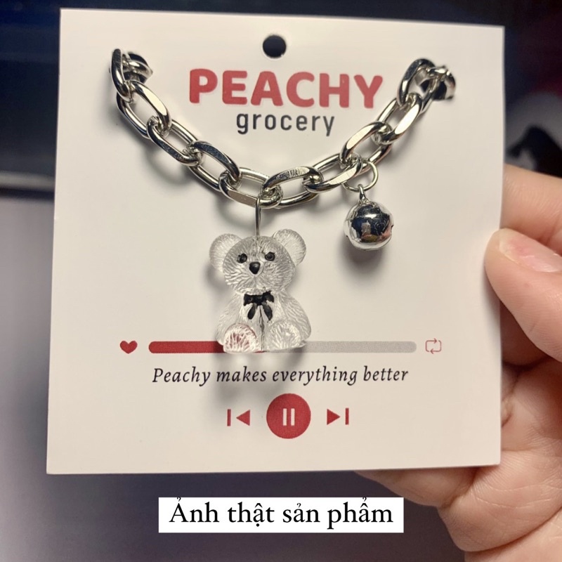 Vòng tay bạch kim hình chú gấu trắng đáng yêu Peachy tặng kèm chuông dễ thương có thể điều chỉnh kích thước