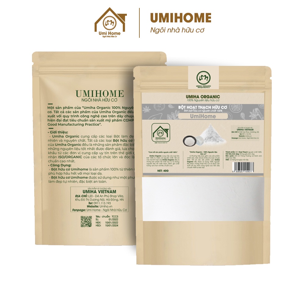 Bột đắp mặt Hoạt Thạch nguyên chất UMIHOME 135g dưỡng trắng, thải độc ngừa rôm sảy cho da