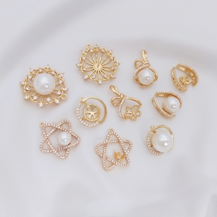 Phụ Kiện Giá Đỡ Mặt Dây Chuyền Hình Túi Tiền Xu Năm Cánh Bằng Đồng 14K diy