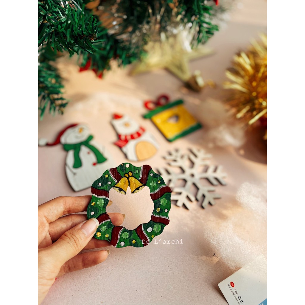 Set 20 món trang trí Noel bằng gỗ, vẽ thủ công màu siêu bền đẹp