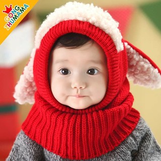 Mũ Len Kín Đầu Bịt Tai Liền Khăn Cho Bé