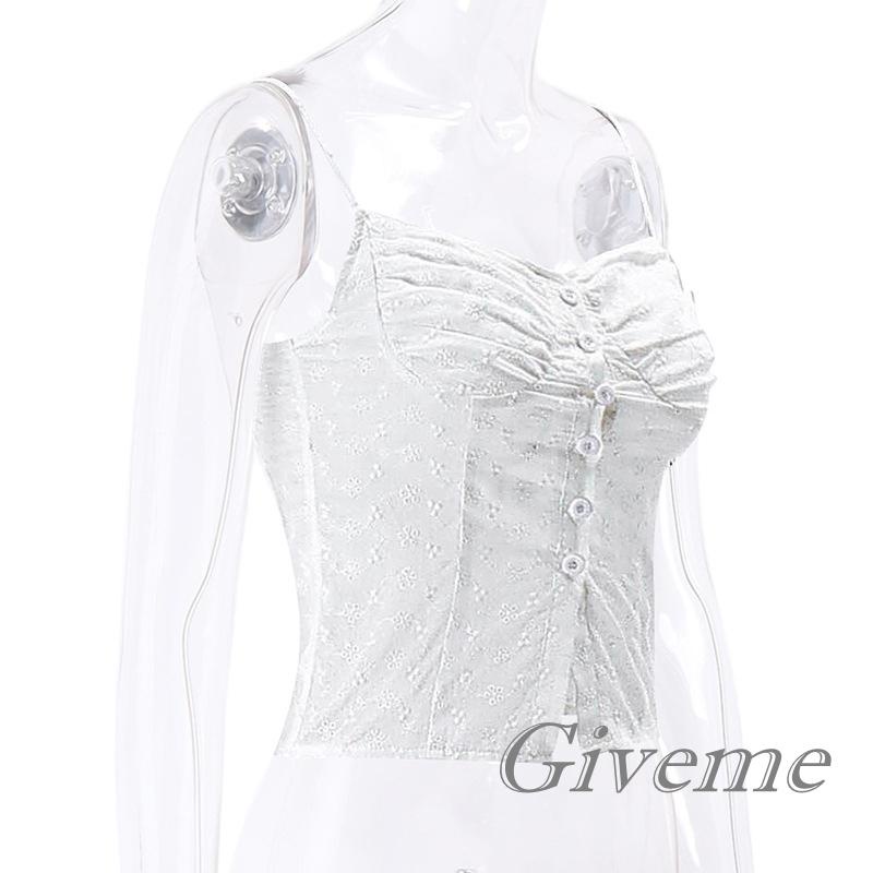 Givenme Áo Hai Dây Phối Nút Họa Tiết Hoa Thời Trang Nữ Tính