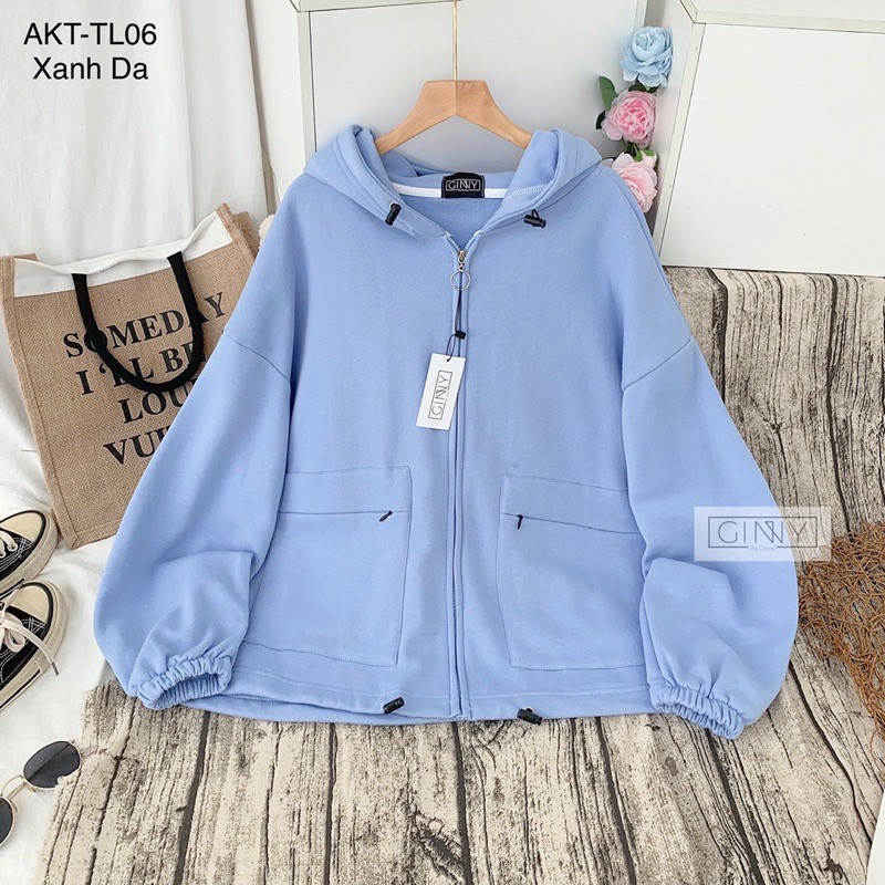 Áo Khoác Thun Nữ Túi Zip GINNY | Phiên Bản Chống Nắng Có Nón | Hàng Đẹp