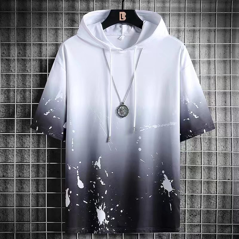 Áo hoodie tay ngắn in họa tiết mực loang thời trang mùa hè cho nam size m-5xl