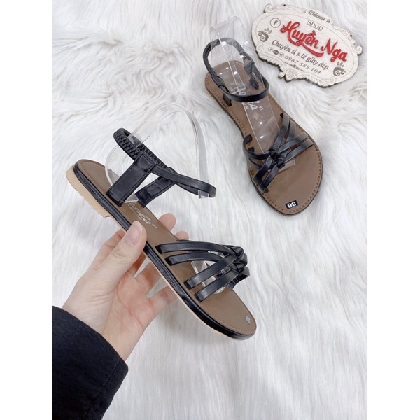 Dép quai hậu sandal nữ đan dây màu đen đế nâu