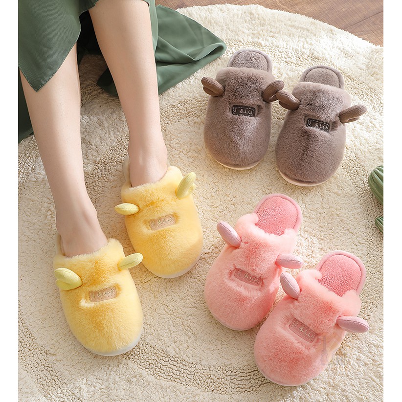 Dép bông, dép lông đi trong nhà nữ nam mùa đông quai ngang hình thú cute đế cao su TINZ|Mã Nai