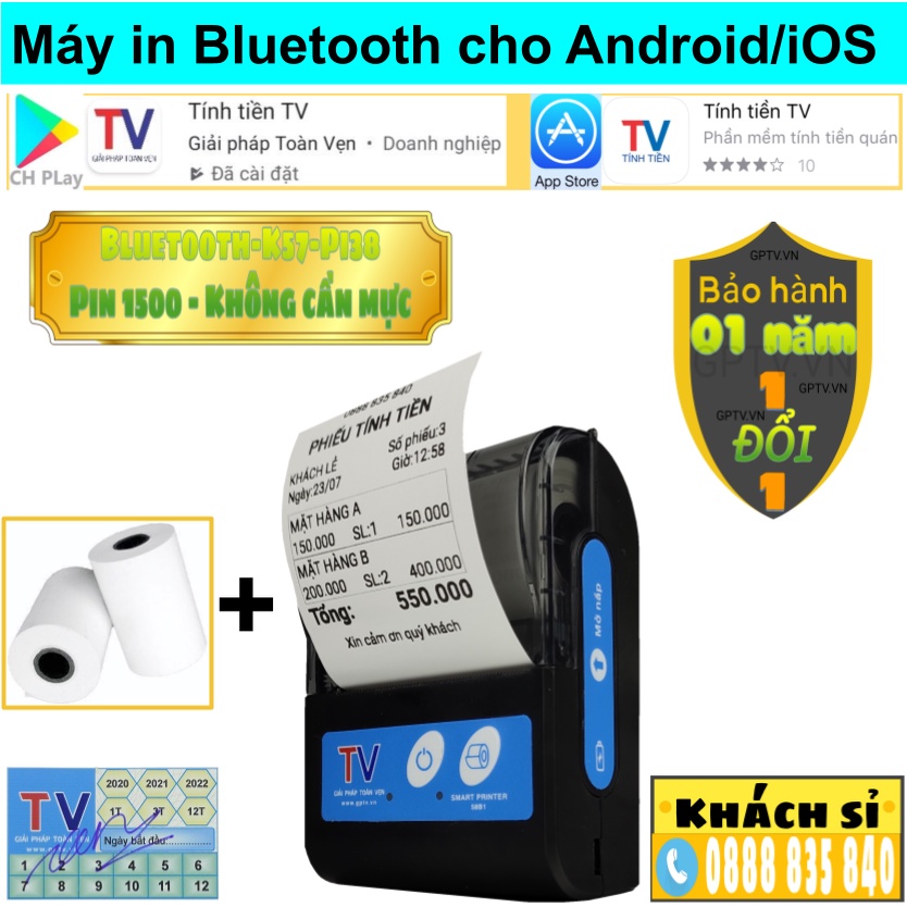 Máy in bill Bluetooth nhiệt Mini không dây KiotViet Viettelpay Đại lý Shopee Hóa đơn Phiếu tính tiền Ảnh chụp màn hình
