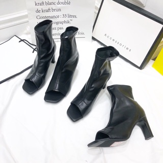 Boot hở mũi cao gót basic