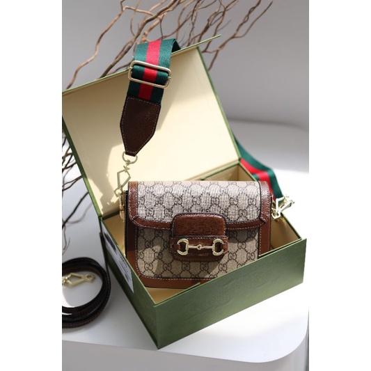 Túi đeo chéo nữ G.C Horsebit da thật bộ khóa chuẩn super bản mới nhất 2 quai box nam châm