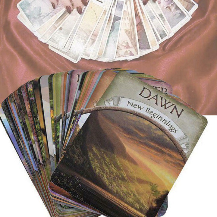 Bộ bài bói earth magic oracle cao cấp và túi nhung và khăn trải bản tarot tặng đá thanh tẩy