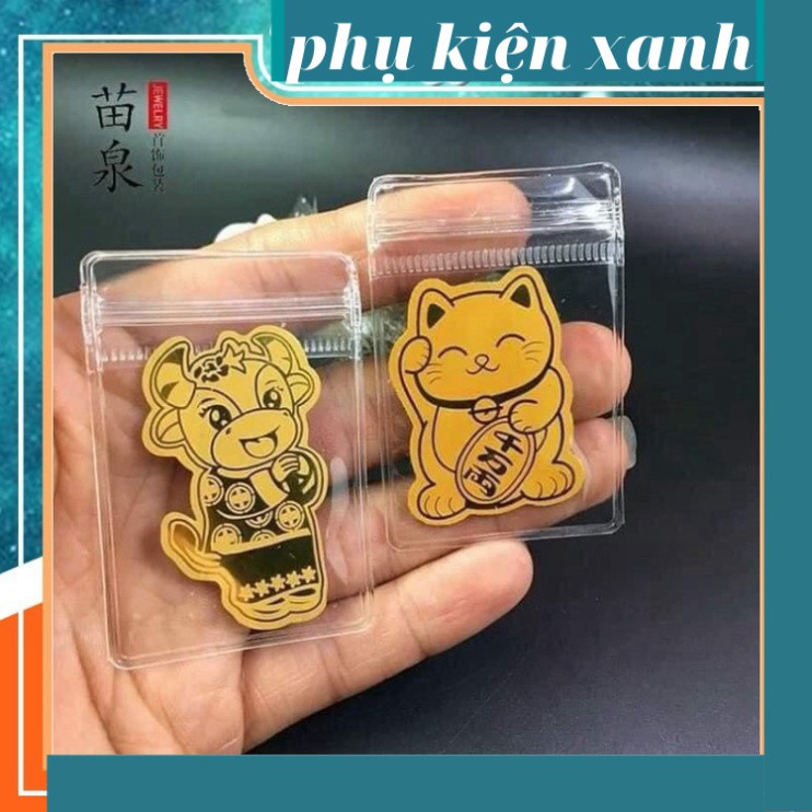 Miếng Dán Mèo Thần Tài và Trâu Vàng Hút Tài Lộc Dùng Ốp Điện Thoại Để Trong Ví