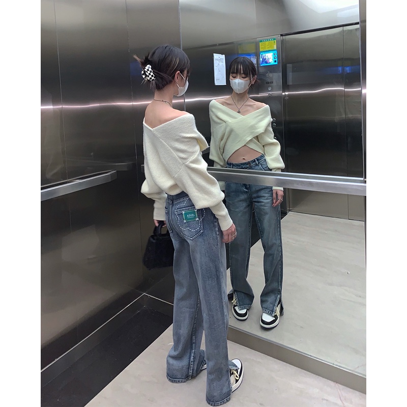 Quần jeans Nữ Lưng Cao Ống Rộng Thời Trang Hàn Quốc