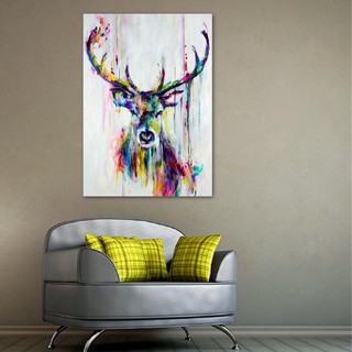 Tranh vải canvas trang trí tường hình đầu hươu màu nước