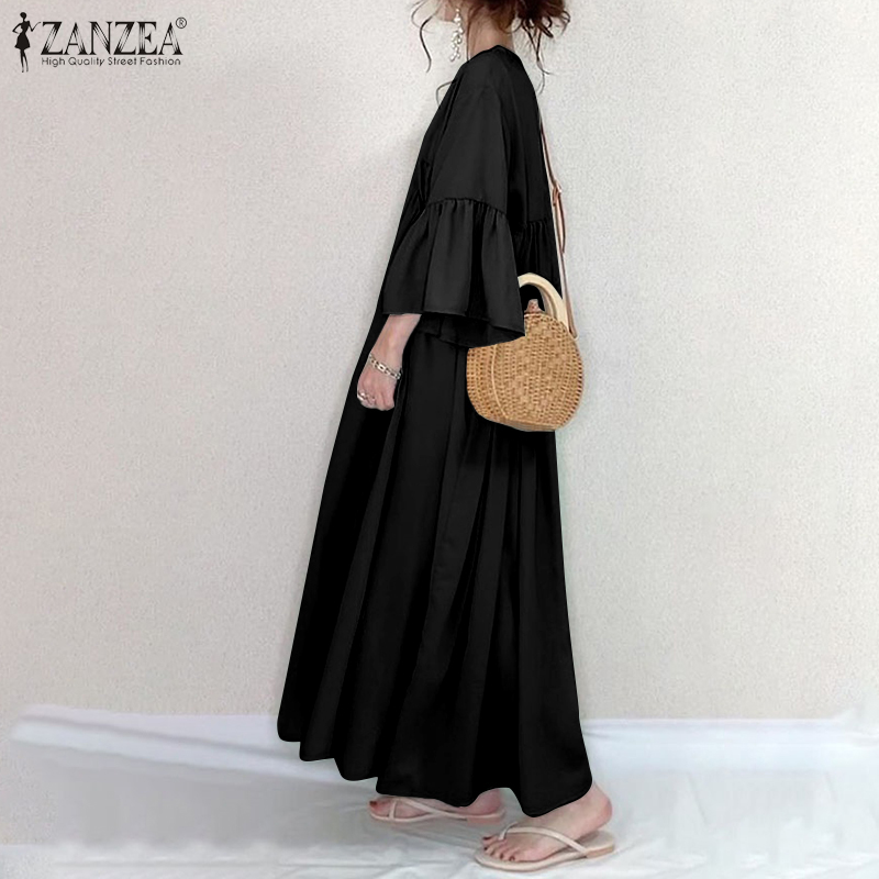 Đầm Maxi ZANZEA Tay Lỡ Cổ Chữ V Màu Trơn Sành Điệu Cho Nữ | BigBuy360 - bigbuy360.vn