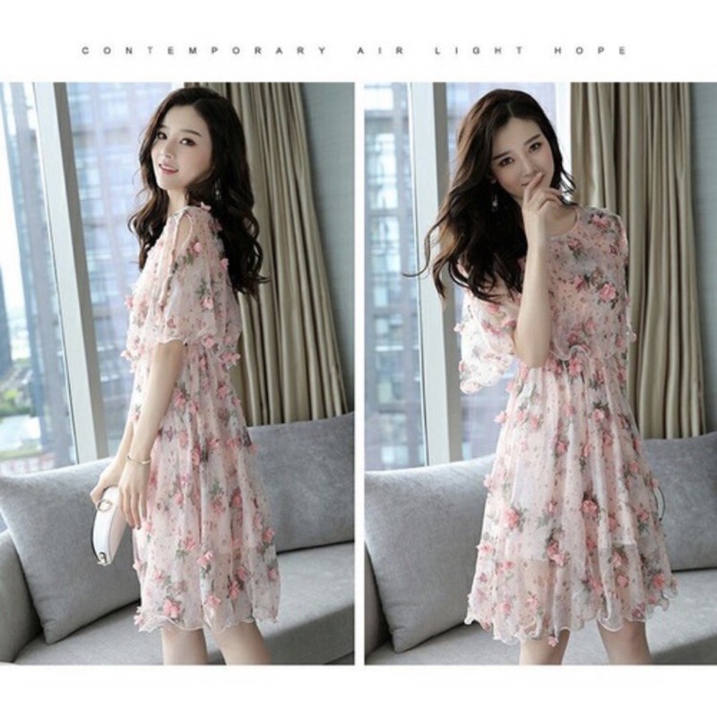 [Video Thật] Đầm Xoè Hoa Nổi Hồng Eo Thun Cao Cấp Chất Vơn Siêu Mát Đầm Váy Thiết Kế Phù Hợp Dạ Hội Du Lịch Cực Xinh