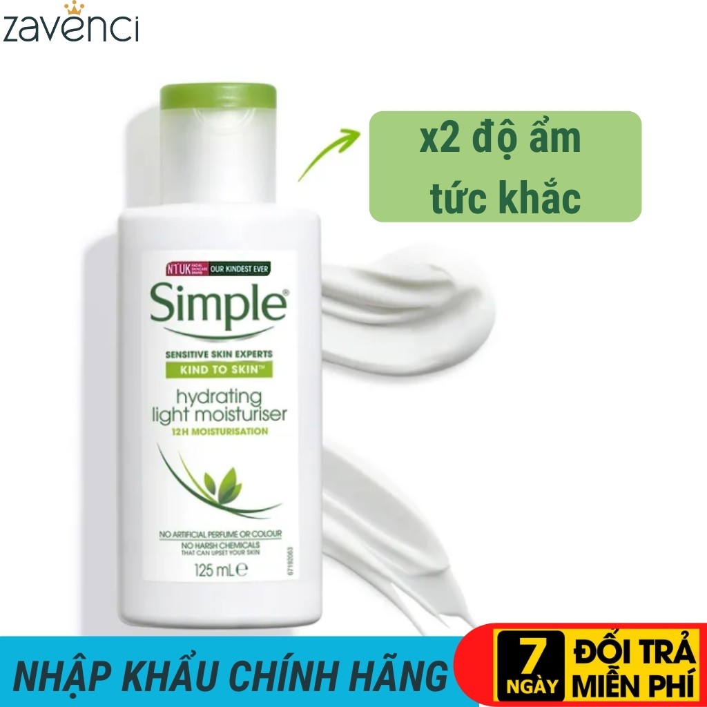 Kem dưỡng ẩm SIMPLE Kind To Skin Hydrating Light Moisturiser kiềm dầu 125ml - ZAVENCI Official