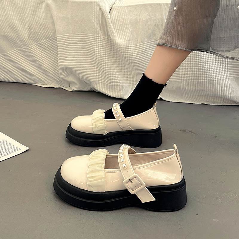 Giày Lolita Búp Bê Dễ Thương Viền Ren Quai Ngọc Độn Đế Nhẹ Hàn Quốc FLOWER G29 - nguyentrang239