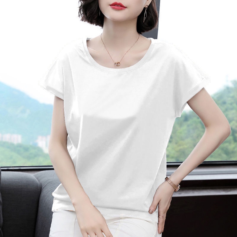Áo thun ngắn tay cổ tròn dáng rộng cỡ lớn thời trang cho phụ nữ trung niên