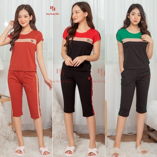 set bộ cotton phối màu thể thao - Đồ bộ lửng mặc nhà nữ - HIFA Shop Hoàng Hiền - T017