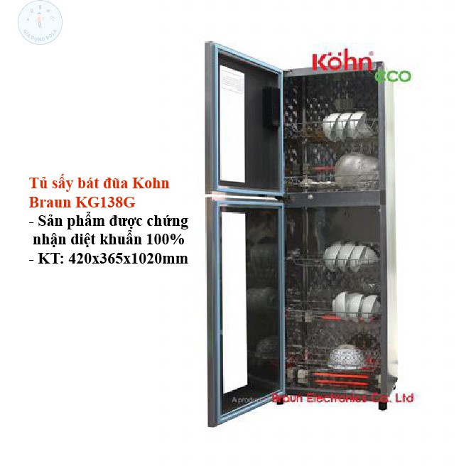 Tủ sấy bát khử trùng bát đĩa Kohn Braun KS138G và KS198D - Dung tích cực lớn - Bảo hành chính hãng 2 năm