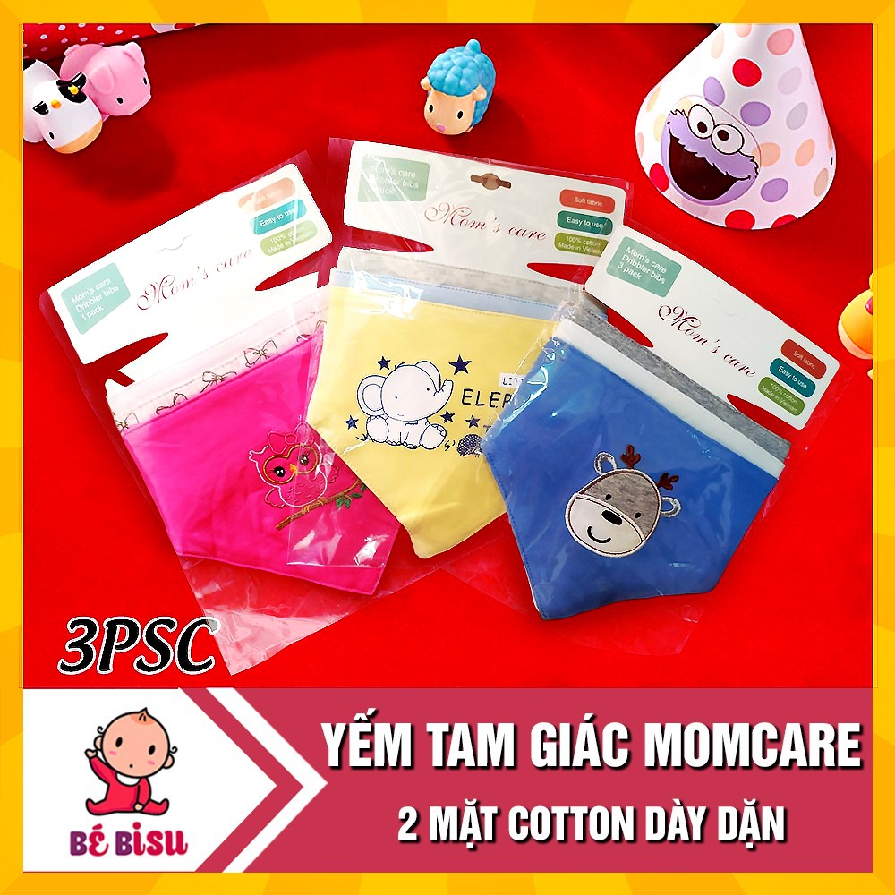 Set 3 Yếm tam giác Mom's Care  VIỆT NAM 2 lớp COTTON dày dặn, có cúc bấm tiện lợi cho bé [Mac Trắng]