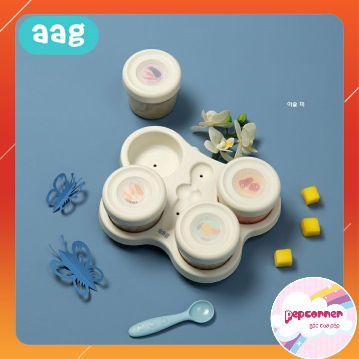 Set hộp AAG cao cấp trữ đông, trữ đồ ăn dặm thức ăn cho bé, có kèm thìa, dùng được trong lò vi sóng