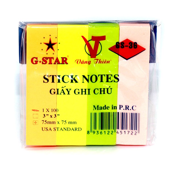 Xấp 100 Tờ Giấy Note Ghi Chú Vàng G-Star 3x3 5 Miếng Nhỏ