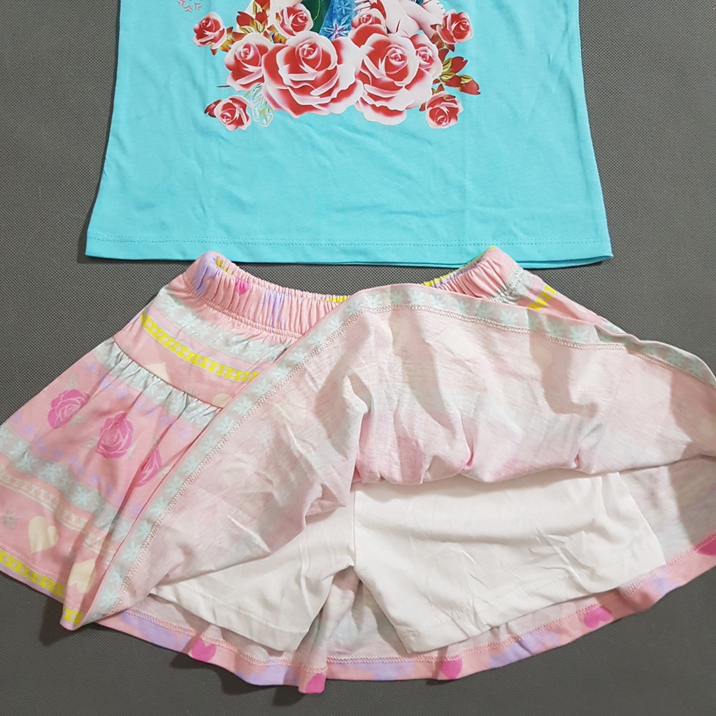 Bộ áo thun cotton váy quần công chúa elsa cho bé gái