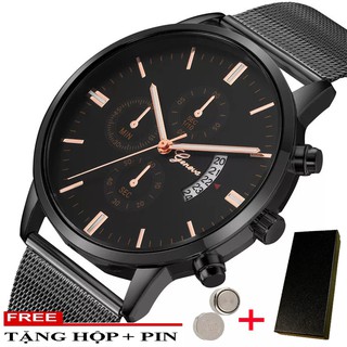 Đồng hồ nam geneva g98q dây thép mành cao cấp _ tặng hộp + pin