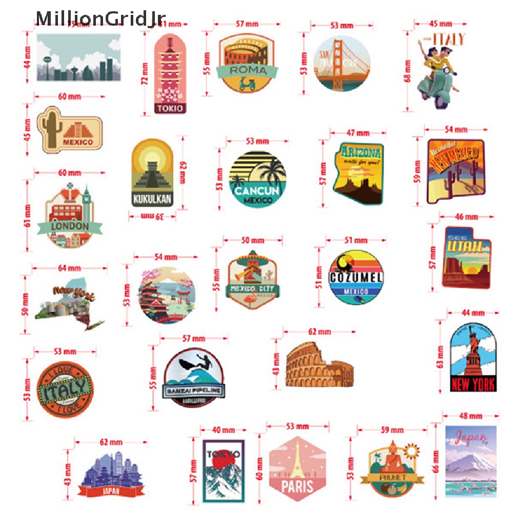 Bộ 50 Miếng Dán Vali Du Lịch Chống Thấm Nước Họa Tiết Hoạt Hình Graffiti Độc Đáo
