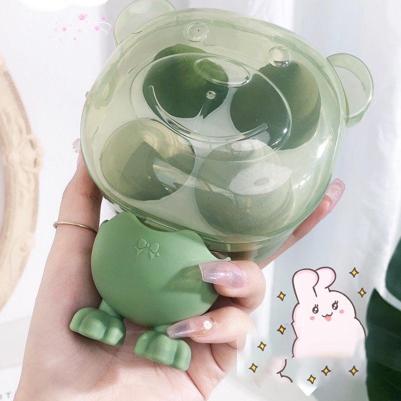 Set Mút Trang Điểm Ướt Và Khô Tự Nhiên Hình Gấu Dễ Thương