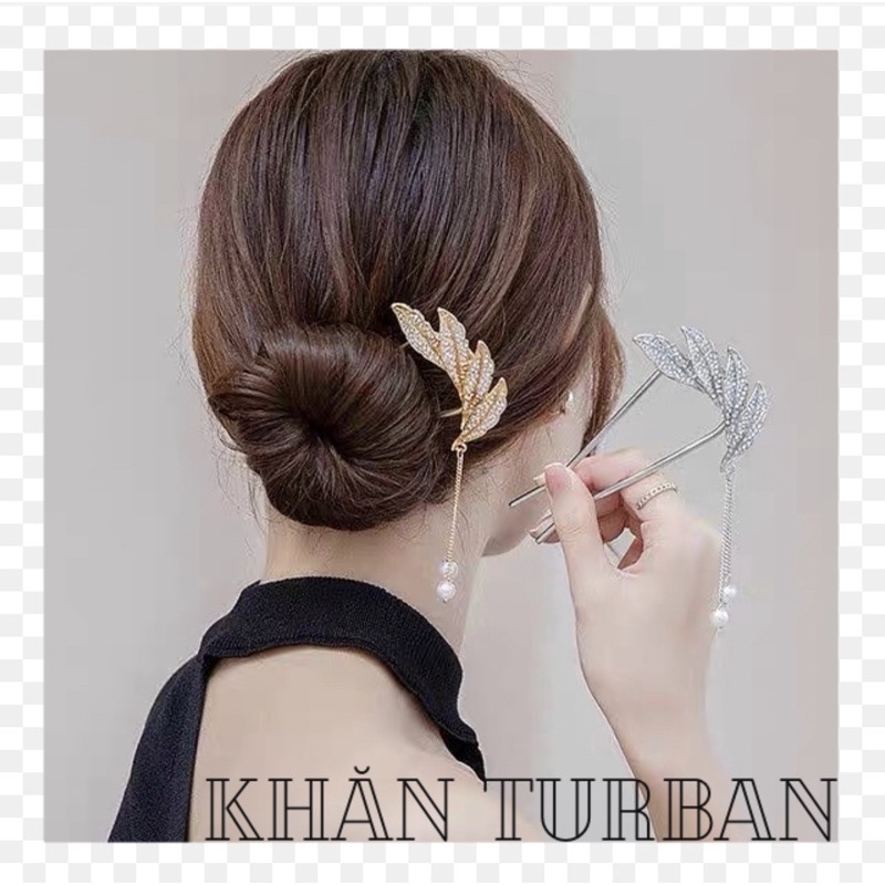 Trâm cài tóc đính đá thanh lịch cổ trang - Khăn turban