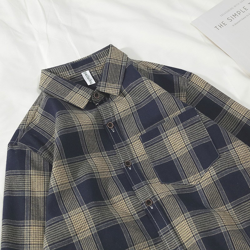 Áo sơ mi nam kẻ caro dài tay ulzzang fom rộng hàng độc 100% chất cotton siêu thấm mồ hôi | BigBuy360 - bigbuy360.vn