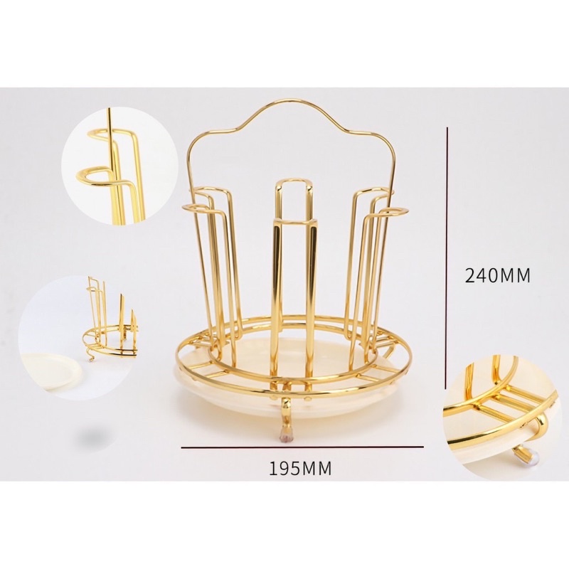 Úp cốc Inox vàng gương có khay hứng nước kèm núm bọc chống trượt