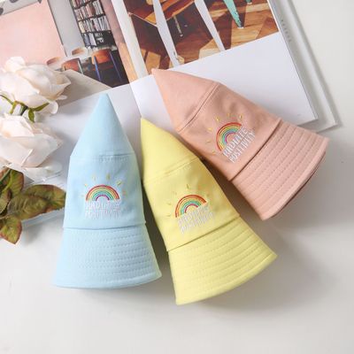 (Hàng Có Sẵn) Nón Tai Bèo Cotton Unisex Thêu Chữ &quot;Cầu Vồng Phong Cách Hàn Quốc