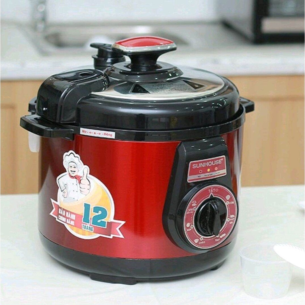 Nồi áp suất Sunhouse SHD1552R dung tích 5l , 3 lớp chống dính , nấu cơm, canh, hấp, hầm đa năng - Bảo Hành 12 Tháng
