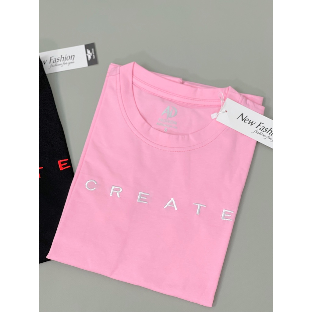 Áo thun nữ cổ tròn, in chữ thời trang, áo thun tay ngắn, form cơ bản