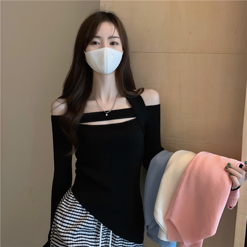 Áo dệt kim trễ vai dáng ôm phong cách Hàn Quốc thời trang cho nữ