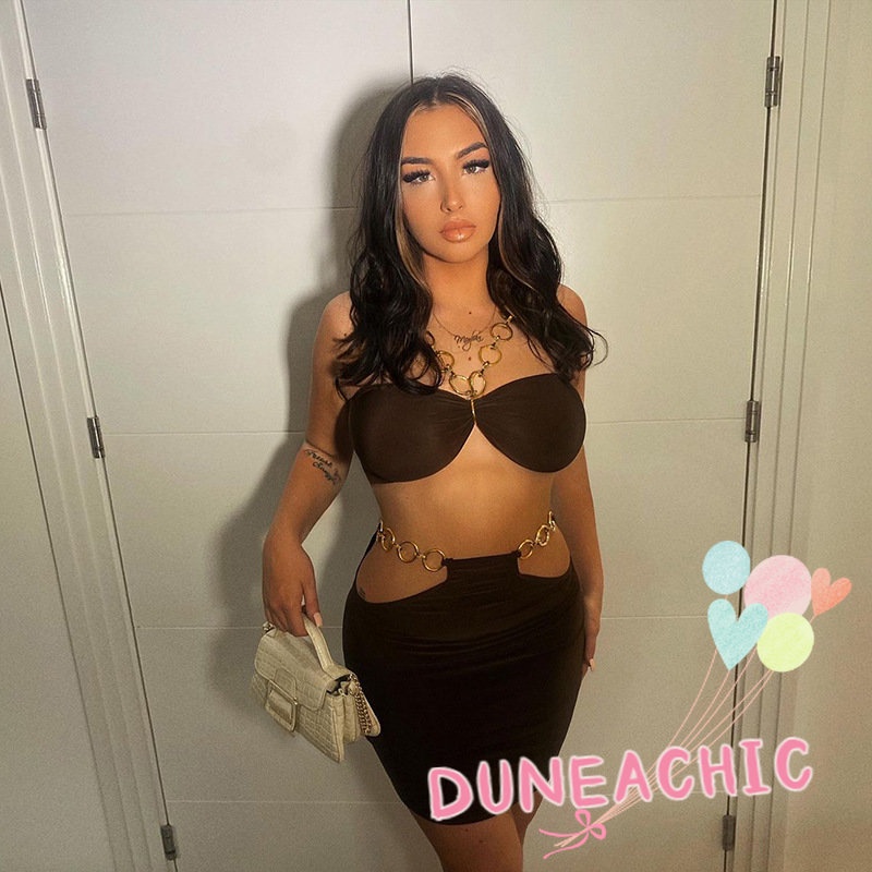 DUNEA Set Áo Tank Top 2 Dây + Chân Váy Ôm Sát Quyến Rũ Cho Nữ