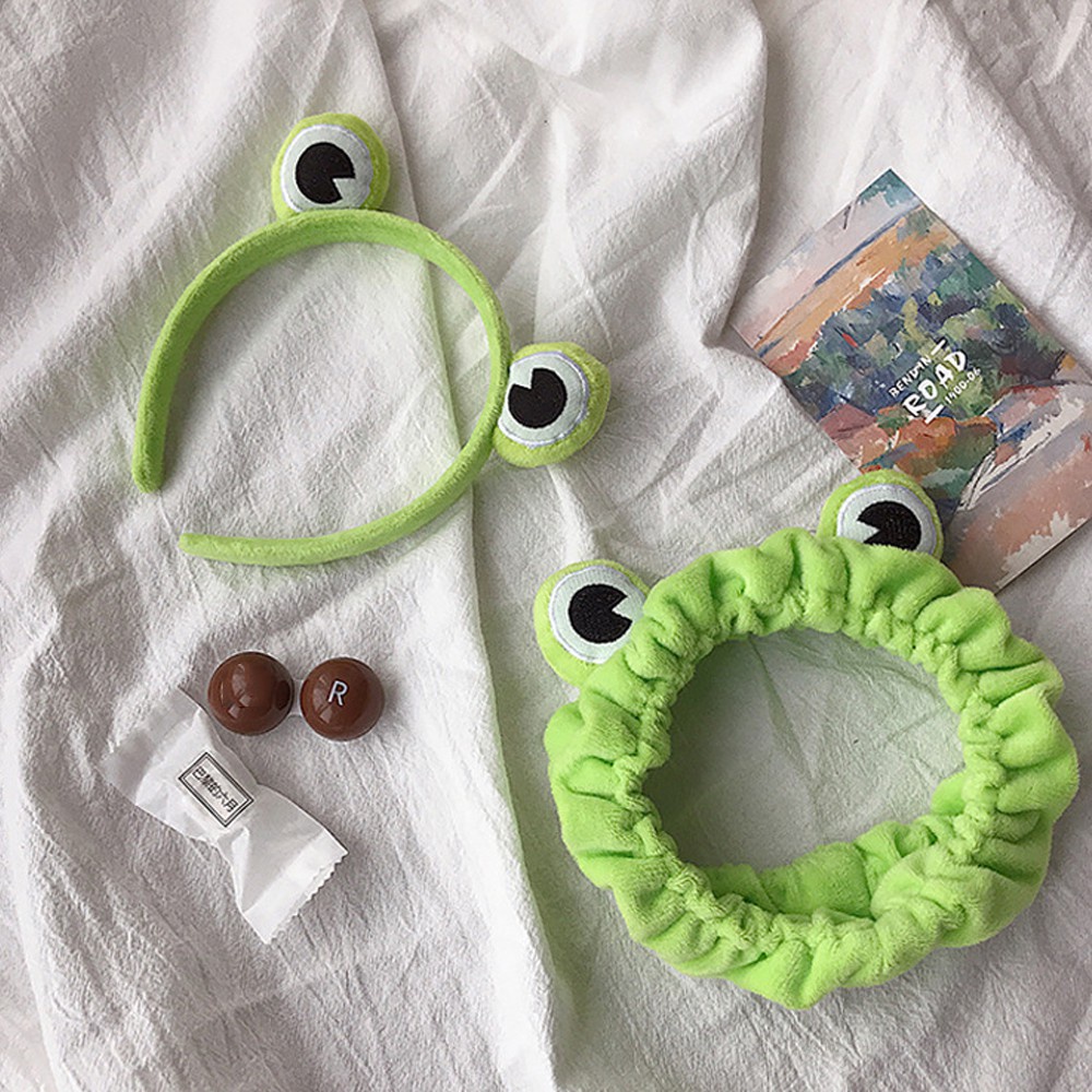 Băng đô cài tóc bằng lông cừu san hô co giãn hình ếch dễ thương cho nữ Mihan1