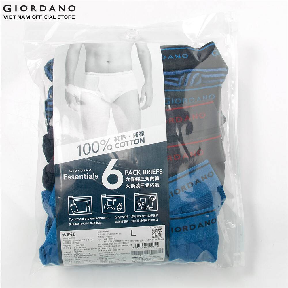 Bộ 6 Quần Lót Nam Dạng Tam Giác Giordano Cotton Briefs 0117701437