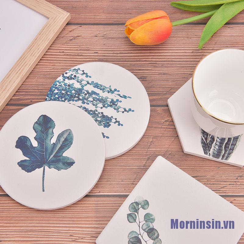 ༺๑Morninsin๑༻Plant Printing Ceramics Cup Pad Non-Slip Heated Mat Coffee Tea Drink Mat