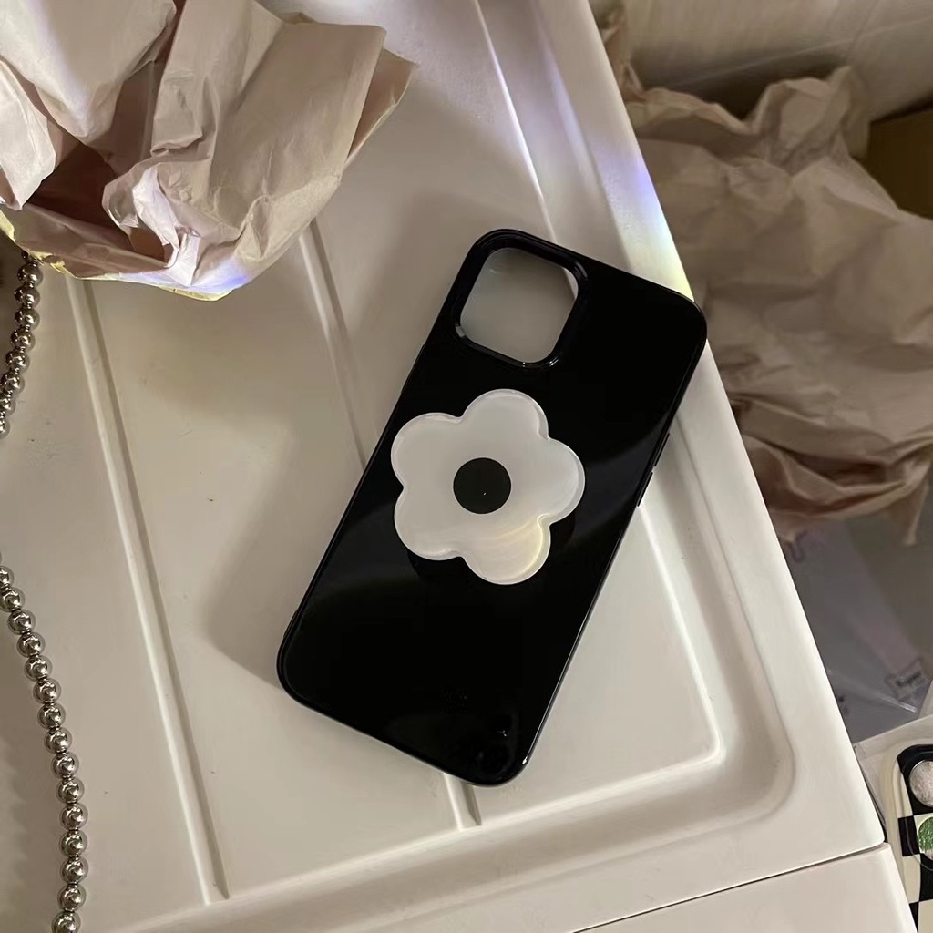 Ốp Điện Thoại tpu Mềm Màu Đen Có Giá Đỡ Hình Hoa macaron Cho iphone 14promax 13 12 pro max 11 pro max xs max xr x 7 8 plus