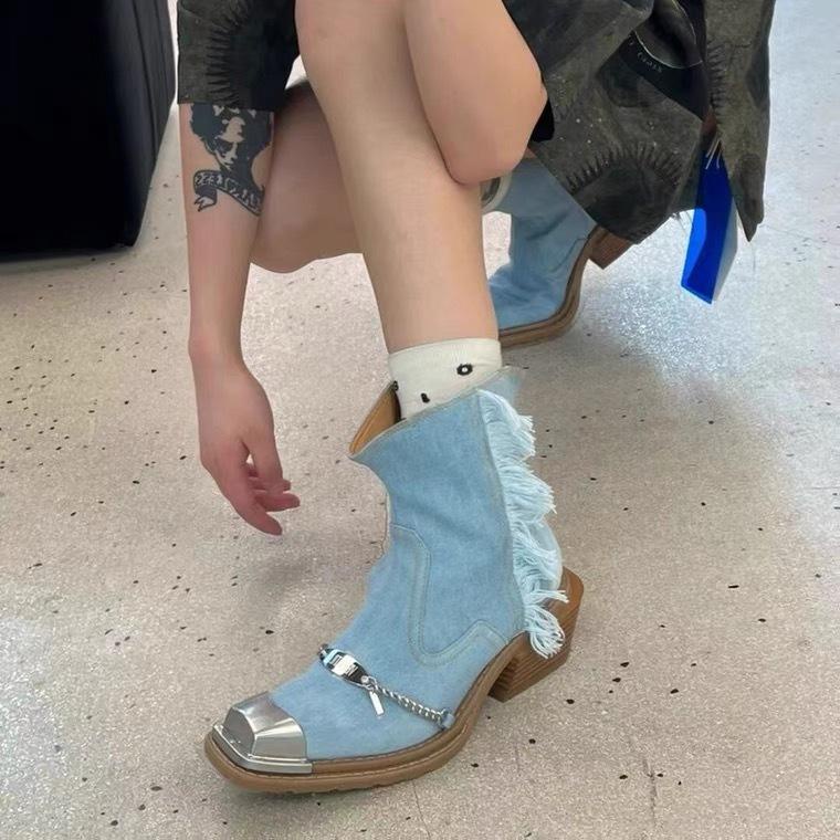 Giày Bốt Cao Bồi Mũi Vuông Phong Cách Âu Mỹ Thời Trang Mới 2022