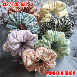 Dây buộc tóc họa tiết caro hoa cúc thời trang cho nữ