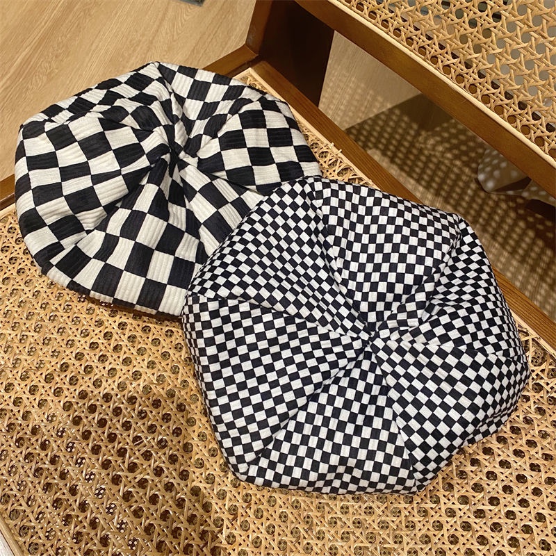 Mũ Beret Họa Tiết Sọc Caro Cao Cấp Thời Trang Dành Cho Nữ