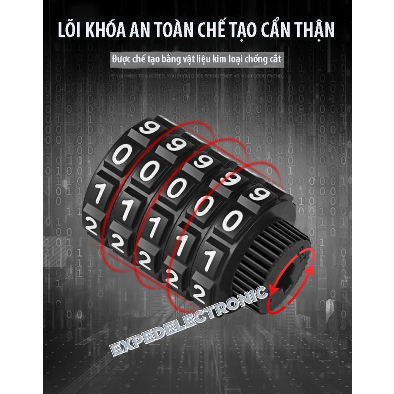 [Chính hãng] Khóa dây xích mật mã 5 số chống trộm chống cắt cho xe máy xe đạp dây cao cấp chống gỉ bọc lớp vải ngoài