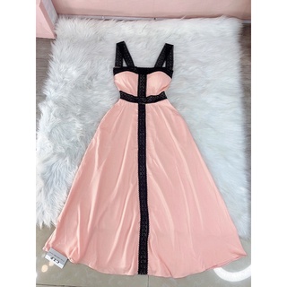 Đầm maxi lưng thun 2 dây phối ren