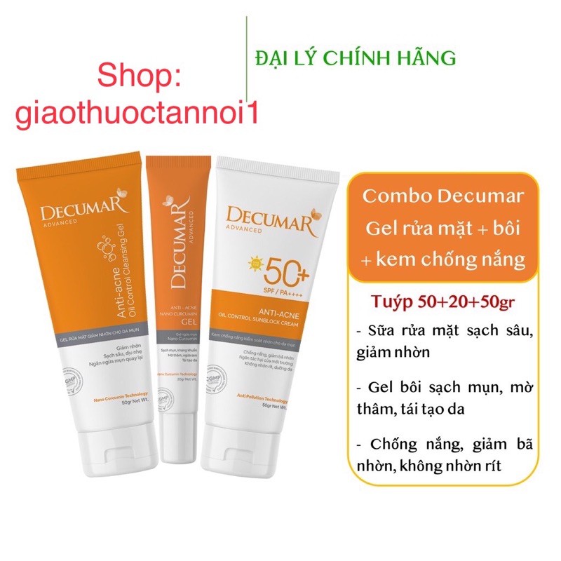 [NEW] Combo DECUMAR ADVANCED [Gel ngừa mụn, gel rửa mặt kiềm nhờn, kem chống nắng] (Decuma, advance)